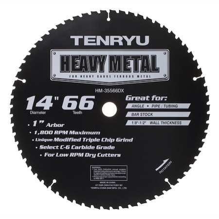 Tenryu 14in x 66T Heavy Metal Thin-Kerf C6 Micro-grain Carbide Blade HM-35566DX